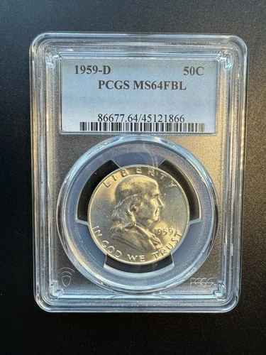 1959-D Franklin Half Dollar  (50C) (90% SILVER) PCGS MS64 FBL