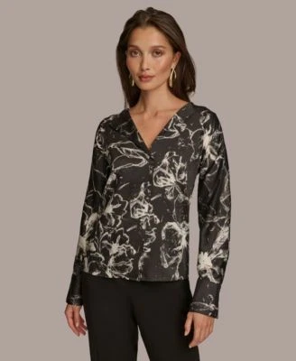 Donna Karan New York Womens Printed V-Neck 755403320667 XL RT $99.0