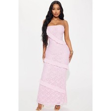 Fashion Nova Say When Lace Maxi Dress Pink Strapless Ruffle Tiered Gown 1XL NEW