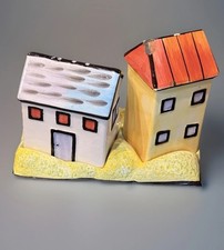 VTG Sakura Provence Vintage Ceramic House Salt & Pepper Shaker Tray Collectible