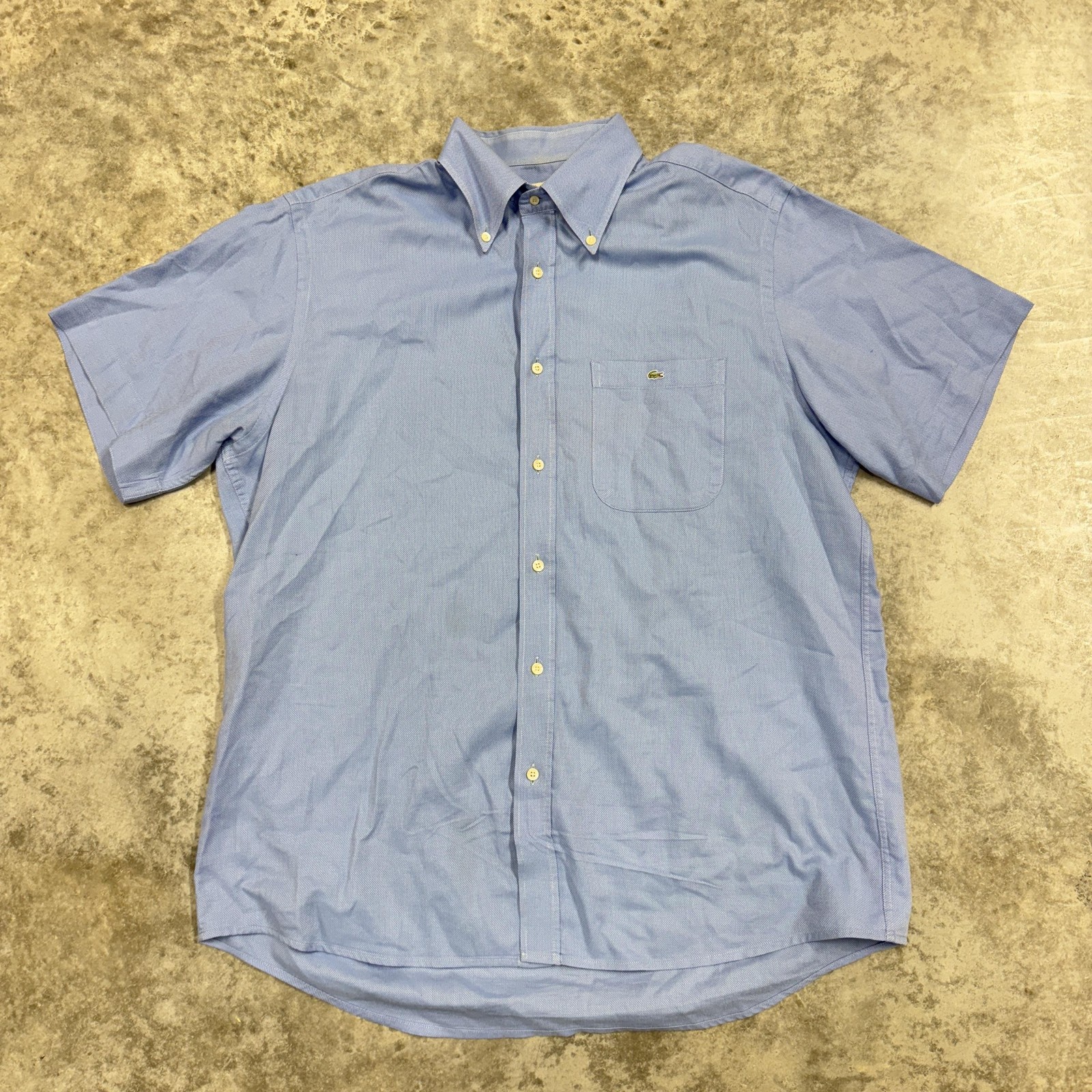 Lacoste Shirt Mens 44 Blue Solid Button Down Short Sleeve Logo Pocket Casual