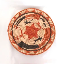 Woven basket flat wall art hanging orange dark gray star boho decor 14 inch