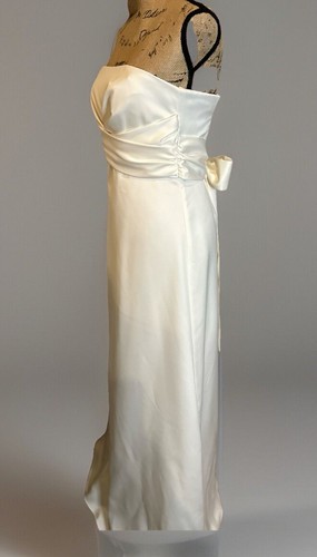 White WHBM Charmeuse Strapless Empire Waist Bow Wedding Reception Gown Sz 4 - Picture 3 of 7