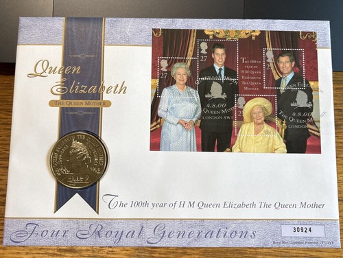 100th YEAR OF HM QUEEN ELIZABETH THE QUEEN MOTHER £5 FIVE POUND COIN COVER