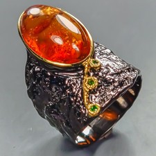Vintage ring 8 ct Natural Amber Ring 925 Sterling Silver Size 8 /R442623