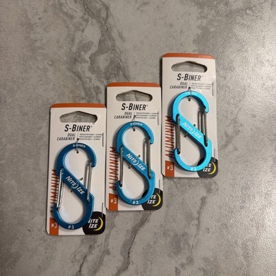 New Nite Ize S-Biner Aluminum Dual Carabiner #3 - Blue 3-PACK. (D9)