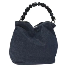 Christian Dior Maris Pearl Hand Bag Denim Blue Auth SW980
