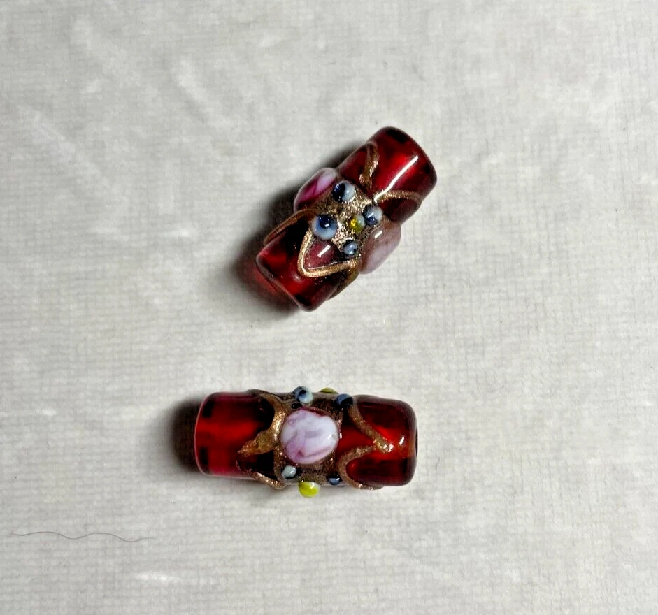 Cuentas de pastel de boda tubo florato Art Deco veneciano rojo, aplicación. 23x10mm y 2 PCs Foto 2 de 2