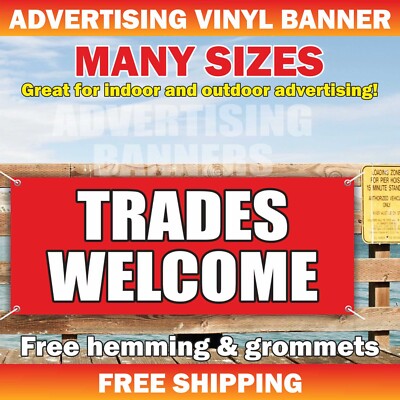 TRADES WELCOME Advertising Banner Vinyl Mesh Sign Pawn Shop Cash Buy Sell