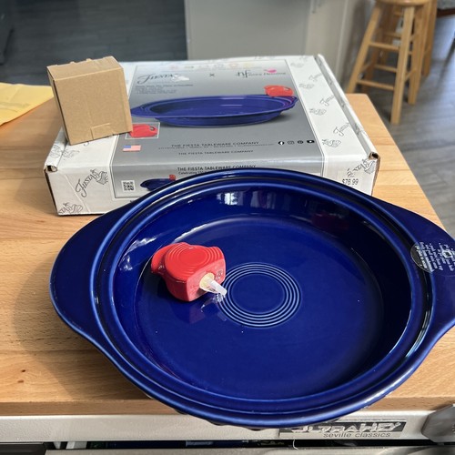 Nora Fleming Deep Dish Pie Plate with red mini Pitcher - Fiesta Twilight