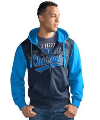 NFL Los Angeles CHARGERS Contrast Hoodie Jacket Full Zip & Tee Shirt 2 Pc ~ XL