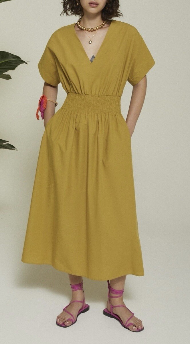 OTTOD'AME Cumino Poplin Long Dress Mustard yellow Color Size 2