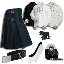 Black Watch Tartan Kilt Set 08 Pieces Kilt Accessories for Men, Scottish Outfit