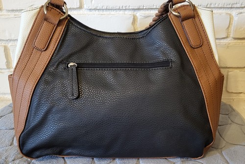 APT 9 Womens Braided Double Handle Handbag Purse Color Block Black Tan Cream NEW - Picture 2 of 9