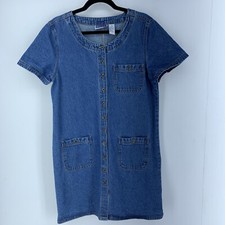 Vtg Erika & Co Womens M Denim Shirt Dress 90’s Y2K Jean Boho Preppy Cottagecore