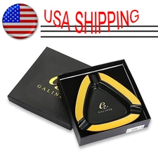 Black Cigar Ashtray Stand Holder Ceramic Holder 3 Tube Cigarette Ash W/ Gift Box