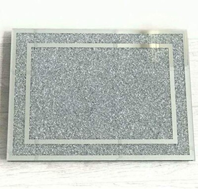 Crushed Diamond Schneidebrett Tablett Kristall gefüllt Silber Tischset funkelnd Geschenk