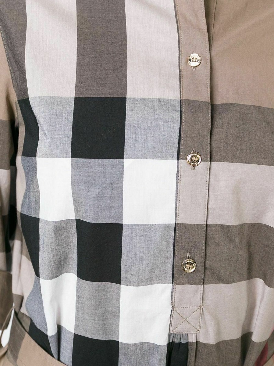NWT BURBERRY KELSY BROWN CHECK COTTON BELTED DRESS US 4 / UK