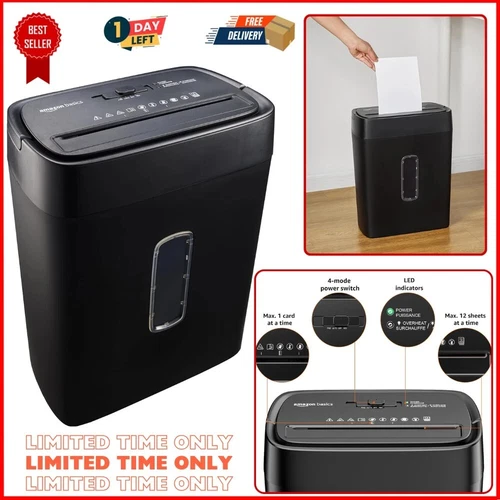 Amazon Basics Cross Cut Paper and Credit Card Shredder, 12 Sheet (New Model), Bl