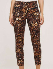 Anthropologie The Essential Slim Brown Floral Trousers Pants Ankle Stretch sz 8