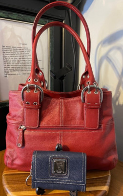 TIGNANELLO Red Soft Leather HOBO PURSE & Blue Leather Mini Organizer WALLET -XPO