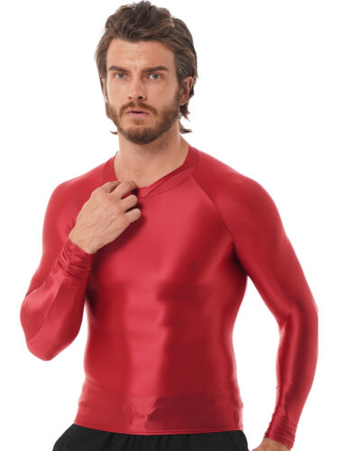 Camisas básicas de compresión brillantes para hombre manga larga natación entrenamiento gimnasio - Imagen 27 de 64