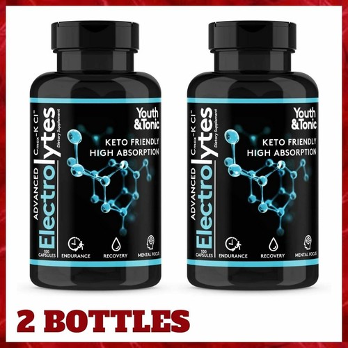 2 Bottles ELECTROLYTE SUPPLEMENT Potassium Chloride 100ct Each By YOUTH