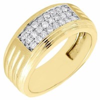 Diamant 3 Reihen Ehering Herren 14K Gelbgold GebüRstetes Ring 1/2 Tcw