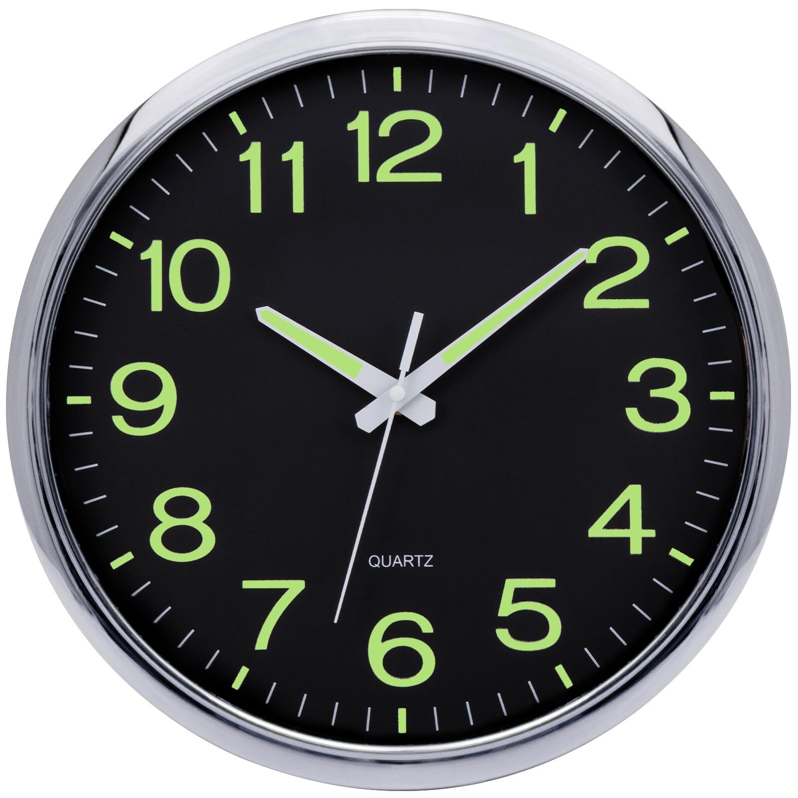 Glow in the Dark 12 Inch Wall Clock with Night Light Battery Operated-image