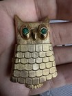 Vintage signed Avon gold Tone owl Solid Perfume Holder brooch