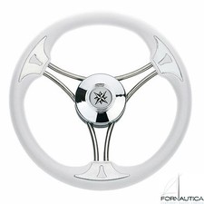 VOLANTE BARCA GOMMONE 3 RAZZE INOX E POLIURETANO COLORE BIANCO Ø 35 CM - T22W