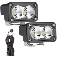 Pair 3Inch Round LED Work Light Cube Pods Spot Off Road Driving Tractor w/Wiring