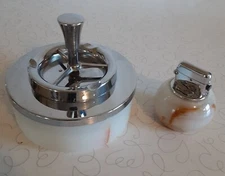 Vintage Push and Spin Cigar Ashtray and Thorems Auto Marble Table Lighter