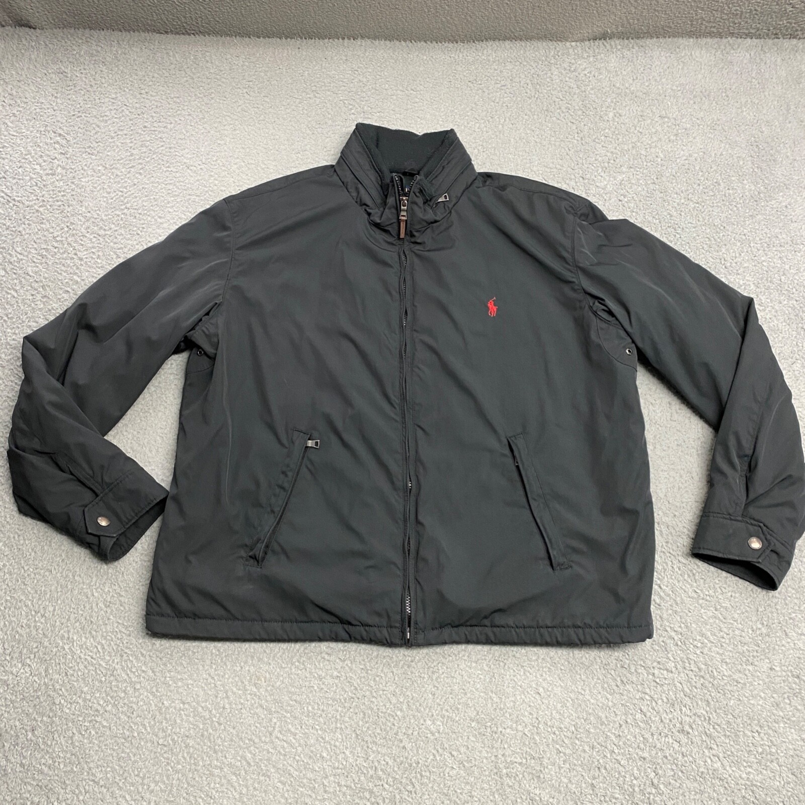 Polo Ralph Lauren Bomber Giacca Uomo 2XL XXL Nero Pile Foderato Cappuccio Nascosto Pony