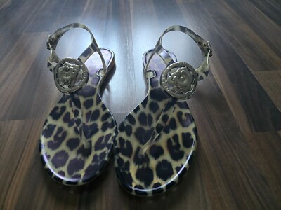 GUESS Zehentrenner Flip Flop Sandalen Sandalette Größe 38 Leopard Gold