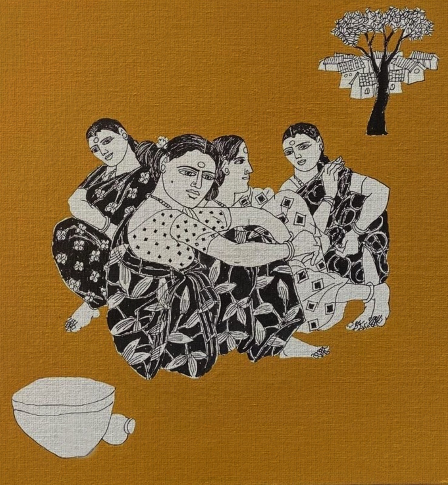 Gossiping Villagers | Handmade Painting | Handmade Paper | Acrylic Color