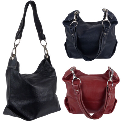 Ladies Made in Italy Leather Top Zipped Slouch Shoulder Bag