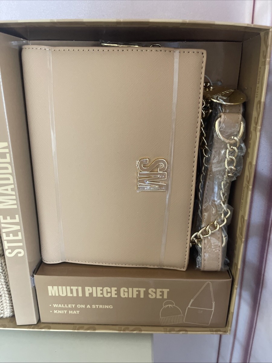 NWT Steve Madden Beige Boxed Set Wallet On A String & Knit