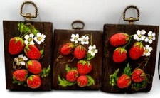 Three Wall Plaques with Strawberry Stones BoHo Farm House Deco