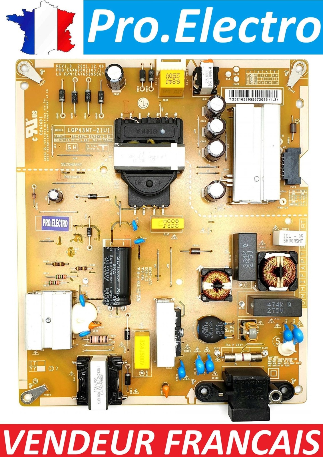 Alimentation TV LG EAX69502103(1.0) platine de rechange LGP43NT 43UR78006LK