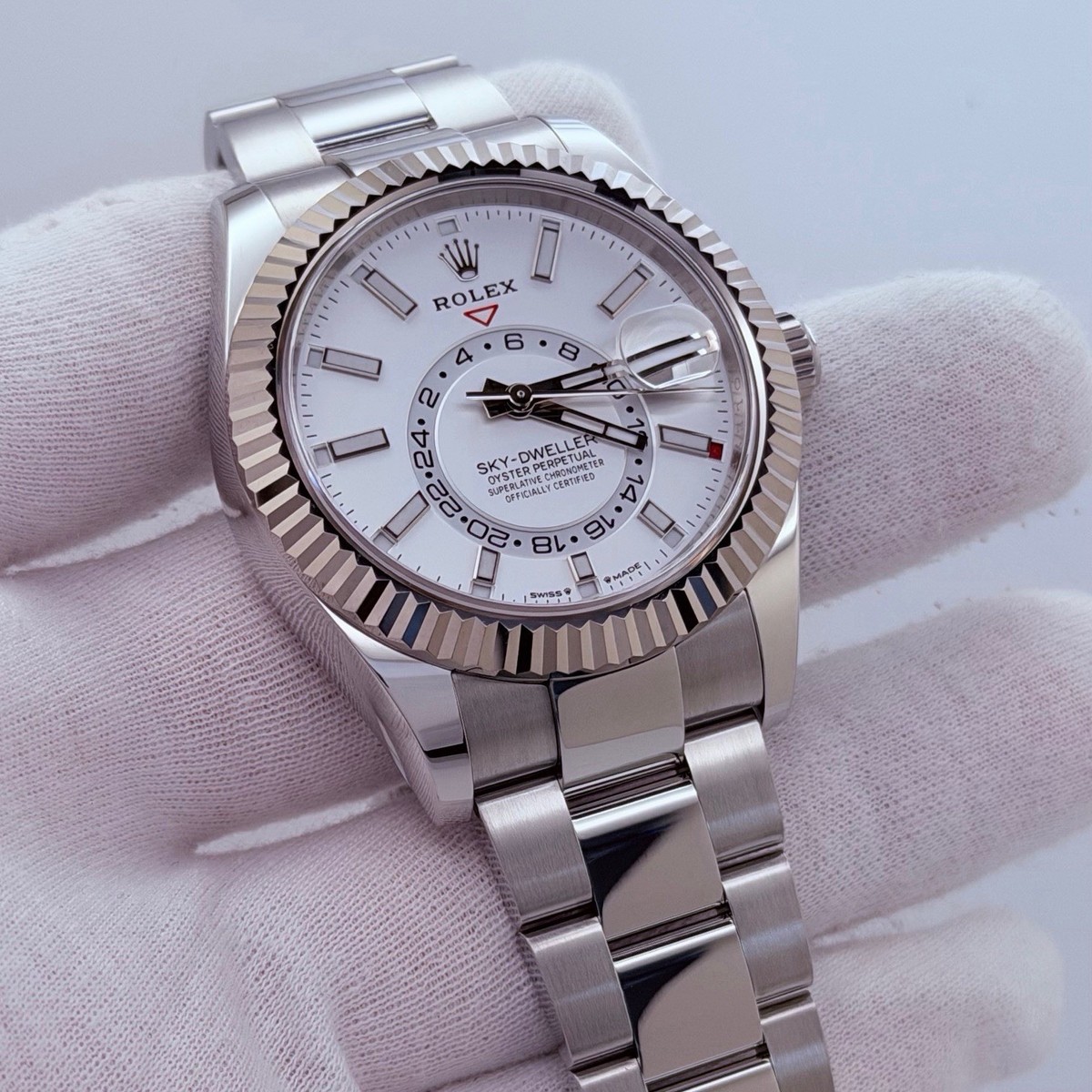 2024 Rolex Sky Dweller 336934 42mm White Dial 18k White Gold Steel