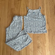 Art Class Blue  White Floral Summer Pajama Set Girl's Size L 10/12