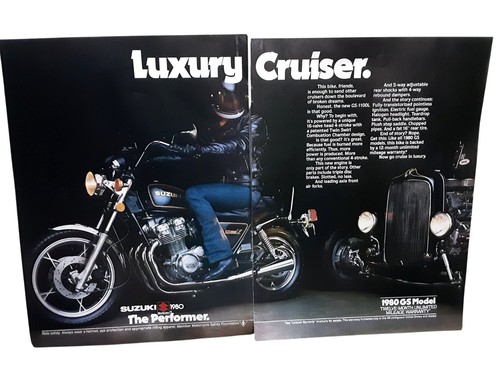 1980 Suzuki GS1100L Motorcycle Ad Vintage 2 Page Bike Print Advertisement