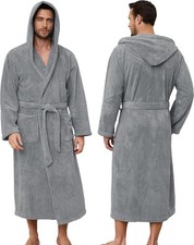 Men Bathrobes with Hood Soft Long Towel Men Robe Super Absorbent Quick Dry Warm