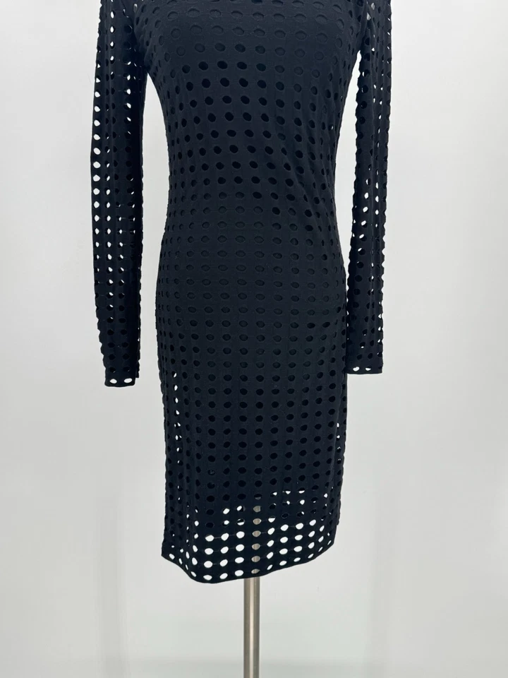 Vestido midi ceñido al cuerpo manga larga recortado negro T Alexander Wang para mujer talla XS Foto 3 de 4
