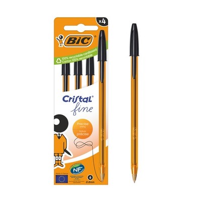BIC Cristal Original Fine Black Pouch Kugelschreiber 4 Stück