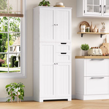 Tall Kitchen Pantry Cabinet Storage Cupboard 2 Drawer Shelves MDF Home Unit