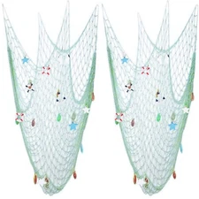 Nature Fish Net Wall Decoration with Shells, Ocean Themed Wall Hangings Fishi...