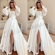 Summer Wedding Dresses with Slit Long Sleeves Elegant White Ivory Bridal Gowns