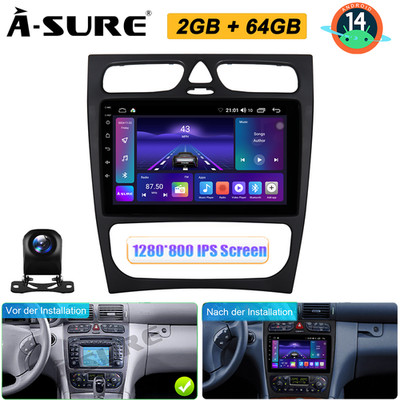 Android 14 Autoradio Carplay +Kam Navi für Mercedes Benz C-Klasse W203 2000-2004